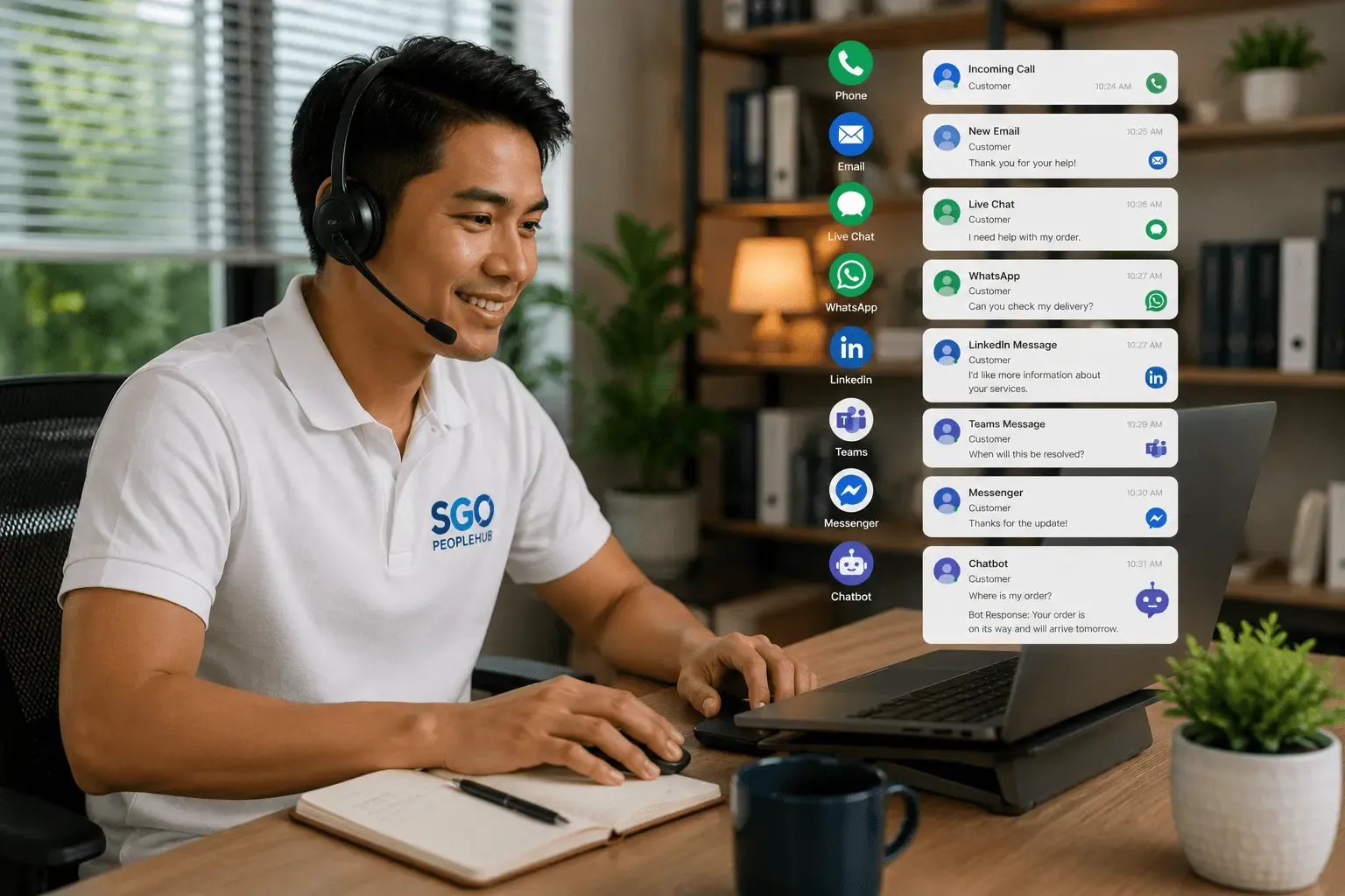 Sales rep in a headset sounding clear and confident on calls with ClearTone Voice Studio